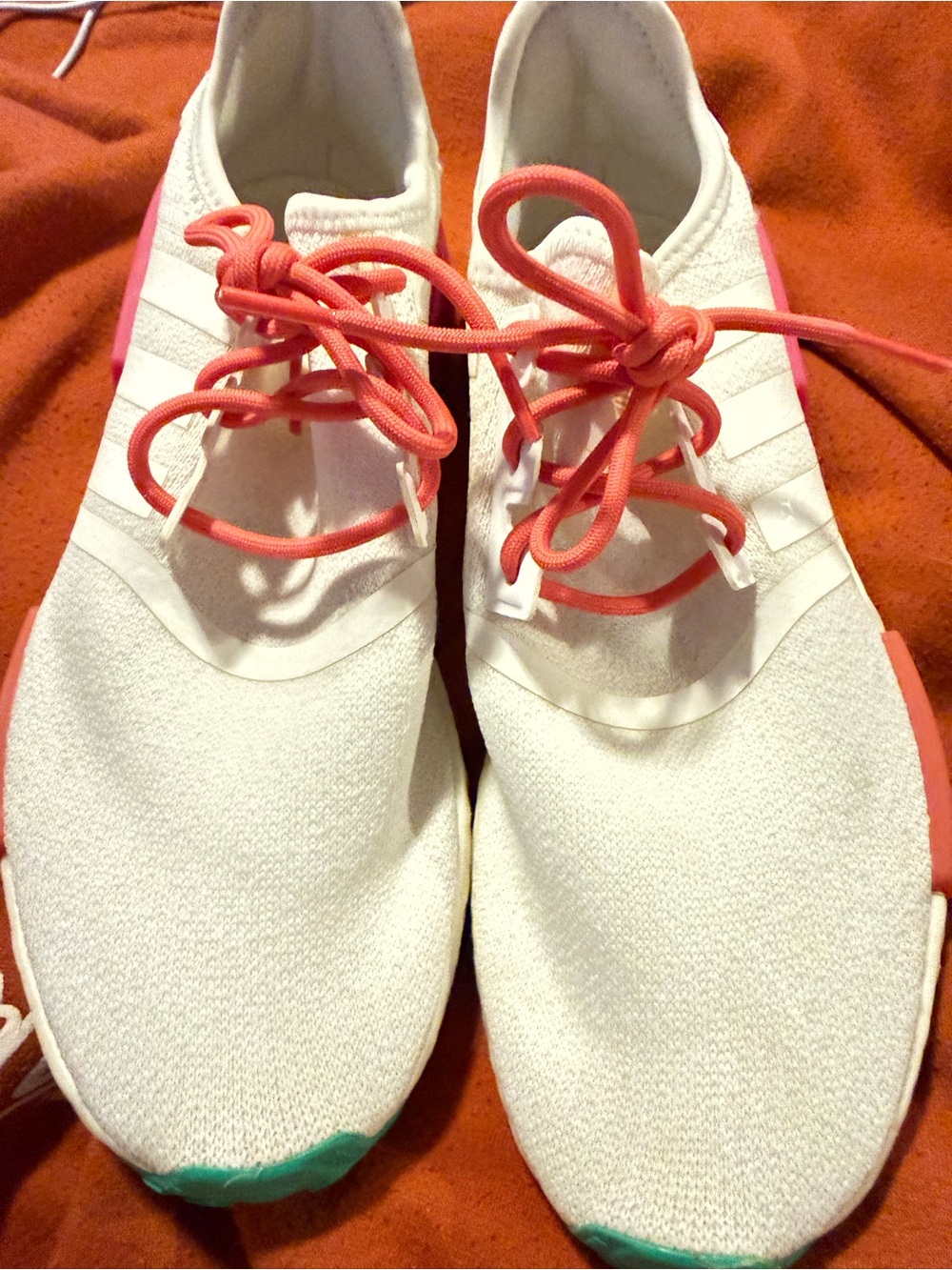 Adidas NMD R1 Women's Athletic Lace-Up Sneakers - White green and pink Accents